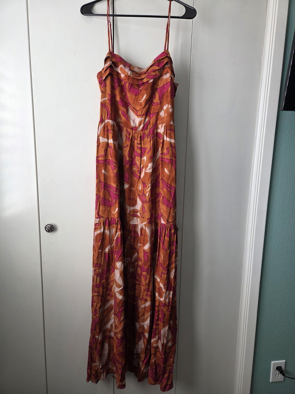 Sleeveless Orange & Pink Printed Maxi Dress